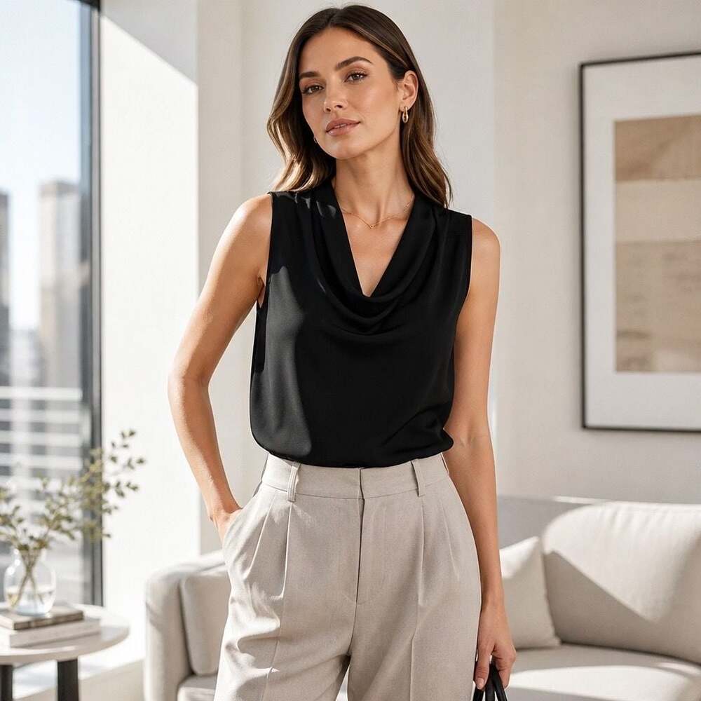 Nine Britton Black Cowl Neck Sleeveless Blouse Size XL